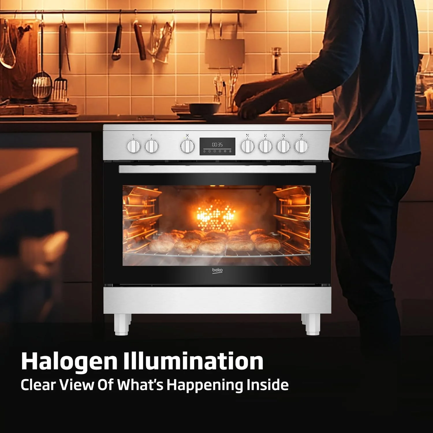 Beko Freestanding Electric Cooker 90x60cm – 5 Zones 111L Oven A+ Energy SteamShine BGM30203EX - Image 5