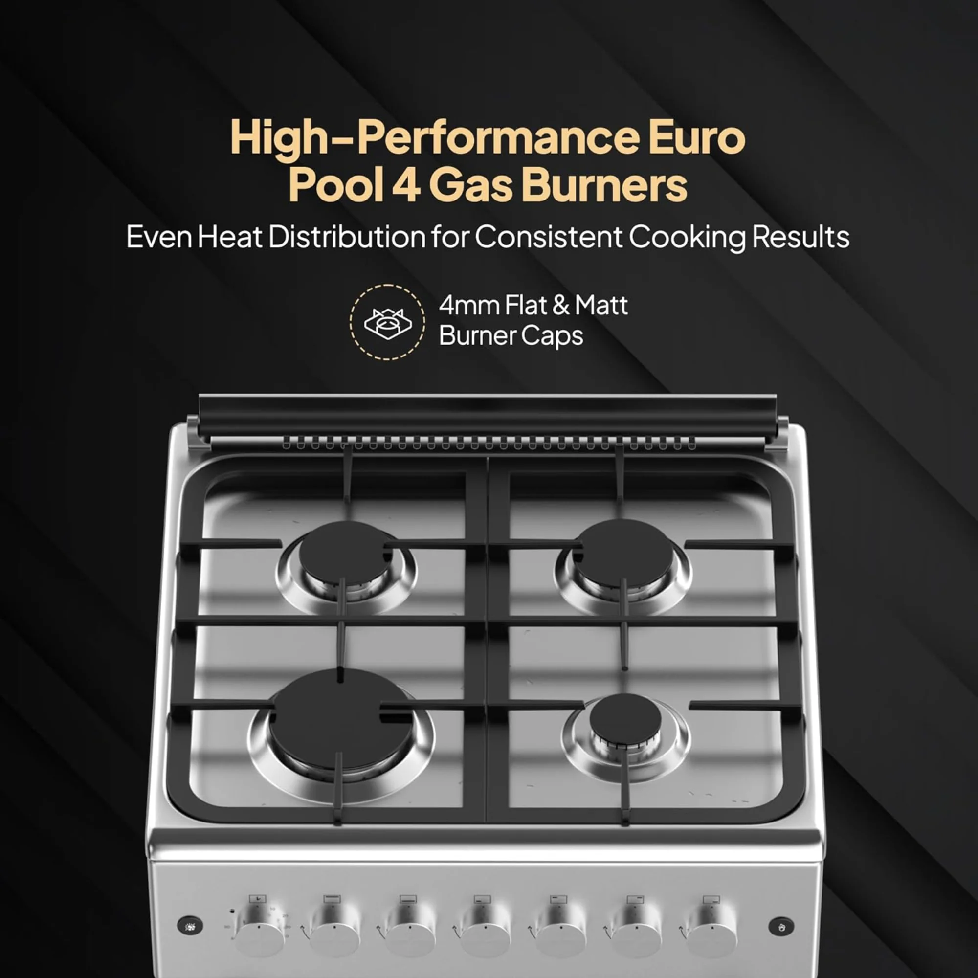 Krome Free Standing Gas Cooker 60x60cm – 4 Burners Turbo Fan Oven Flame Failure Safety KR-CR6061FE - Image 3