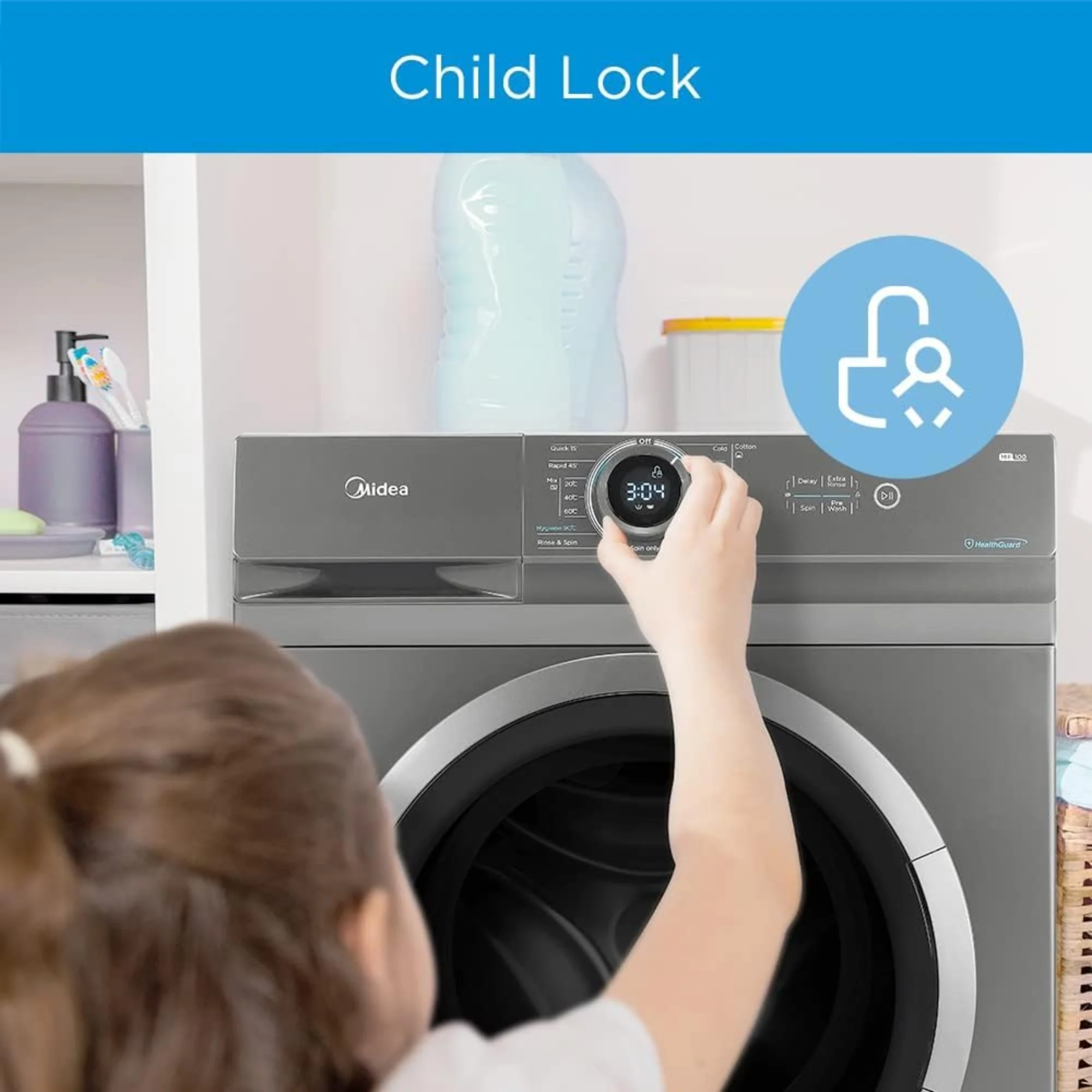 Midea Front Load Washing Machine 8 kg – Integrated LED Control 15 Wash Programs & 1200 RPM MF100W80BTGCC - Image 4
