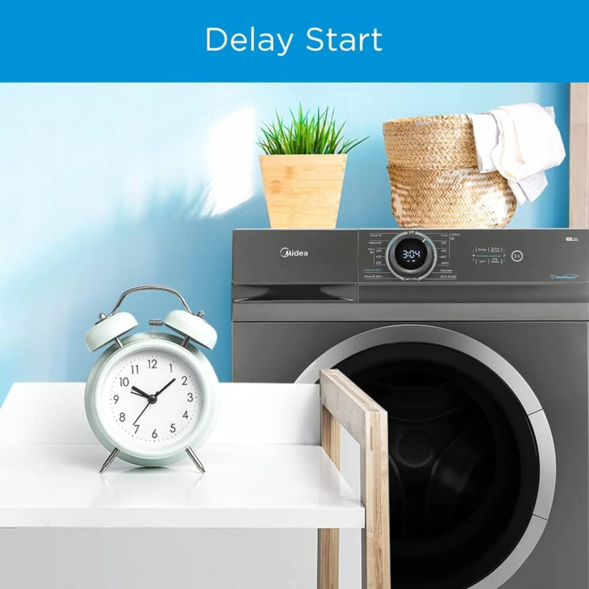 Midea Front Load Washing Machine 8 kg – Integrated LED Control 15 Wash Programs & 1200 RPM MF100W80BTGCC - Image 6