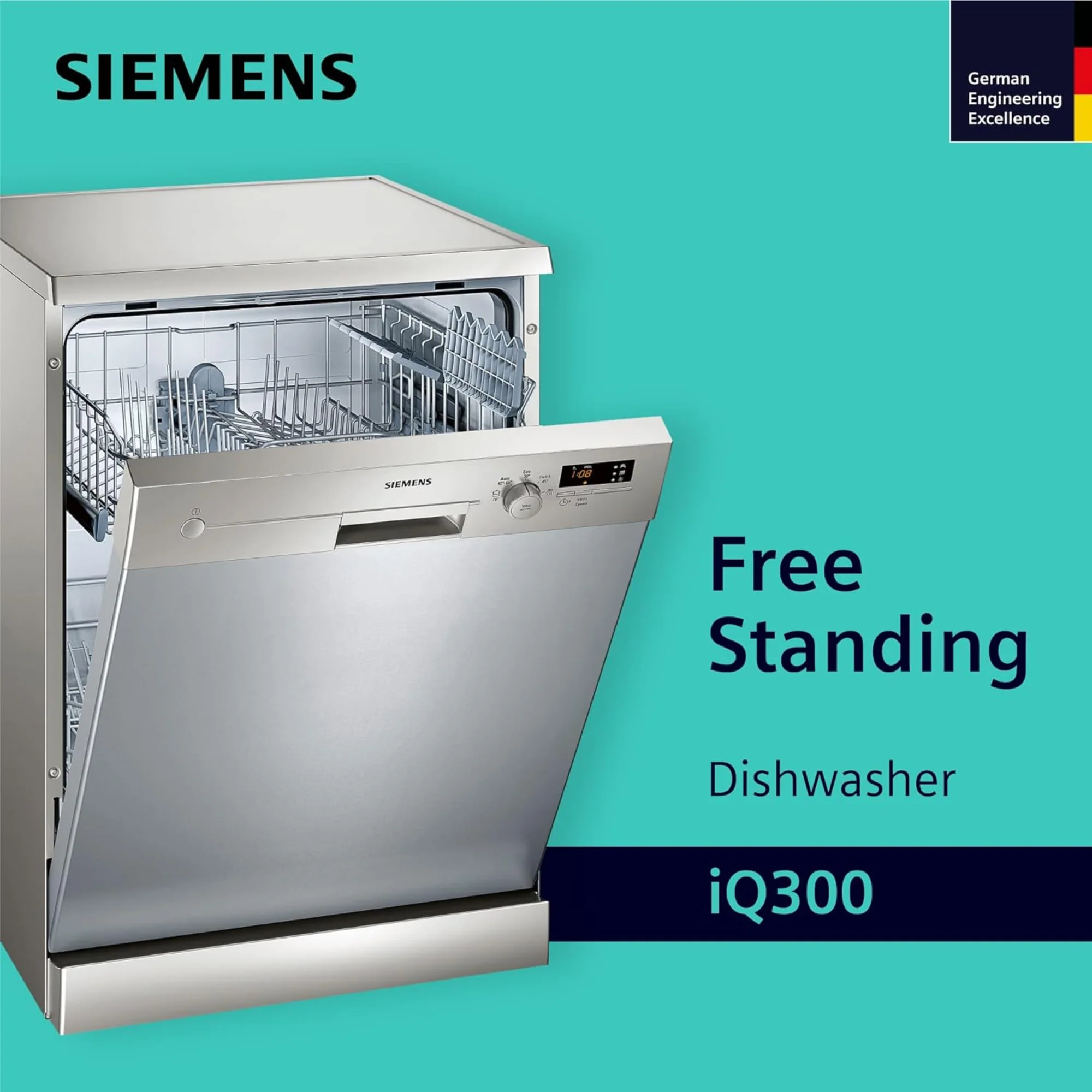 Siemens 12 Place Settings Freestanding Dishwasher – 5 Programs, iQdrive Motor SpeedMatic Silver SN25D800GC - Image 5