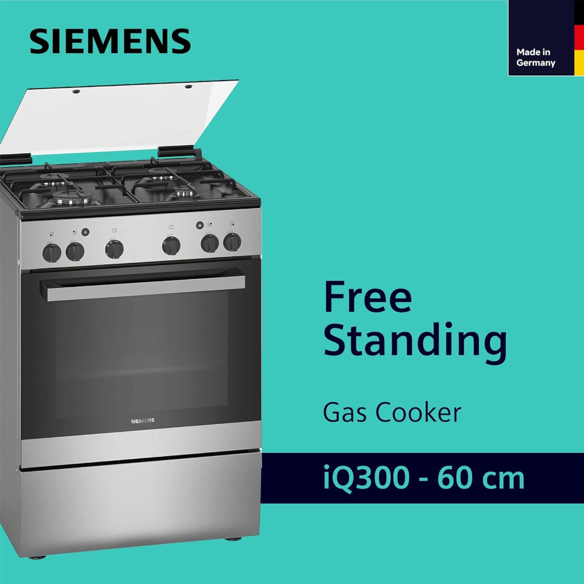 Siemens Free Standing Gas Cooker 60cm – 71L Oven, 4 Burners Full Safety HG2L10B51M - Image 3