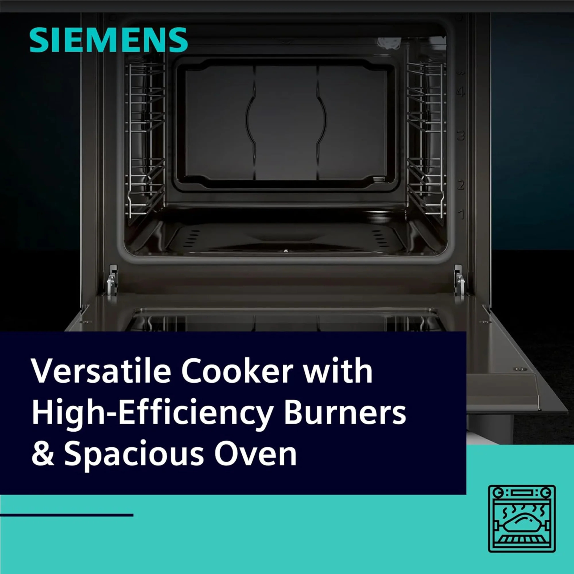 Siemens Free Standing Gas Cooker 60cm – 71L Oven, 4 Burners Full Safety HG2L10B51M - Image 4