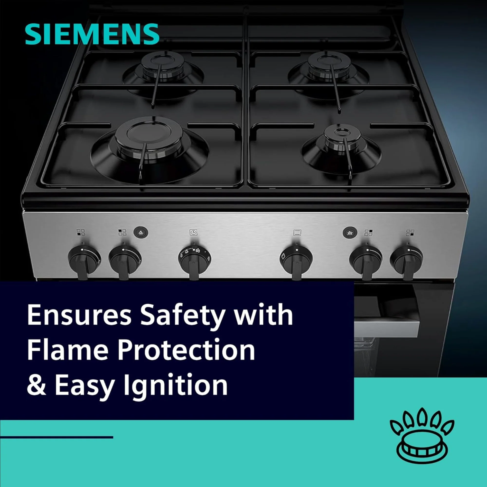 Siemens Free Standing Gas Cooker 60cm – 71L Oven, 4 Burners Full Safety HG2L10B51M - Image 5