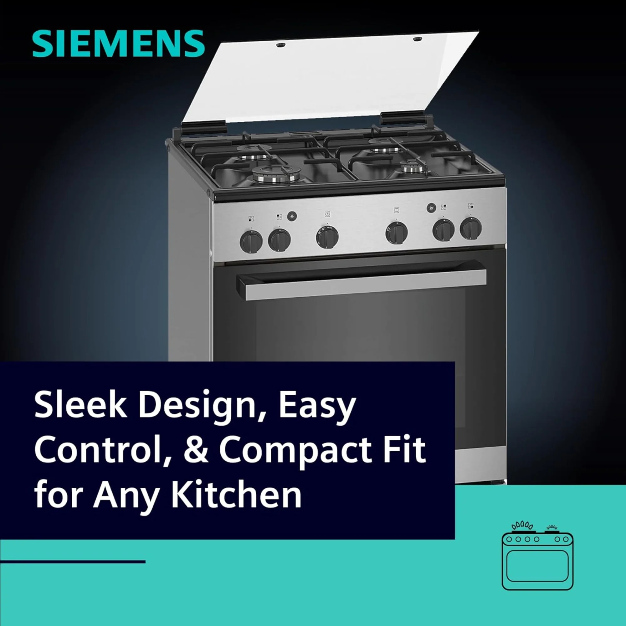 Siemens Free Standing Gas Cooker 60cm – 71L Oven, 4 Burners Full Safety HG2L10B51M - Image 6